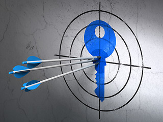Image showing Safety concept: arrows in Key target on wall background
