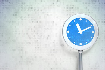 Image showing Timeline concept:  Clock with optical glass on digital