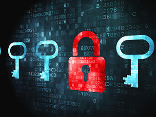 Image showing Protection concept: Padlock And Key on digital background