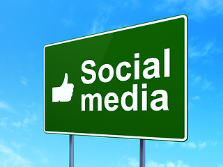 Image showing Social network concept: Social Media and Thumb Up on sign