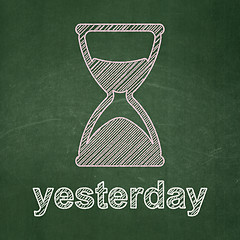 Image showing Timeline concept: Hourglass and Yesterday on chalkboard