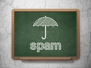 Image showing Protection concept: Umbrella and Spam on chalkboard background