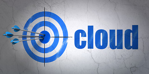 Image showing Cloud technology concept: target and Cloud on wall background