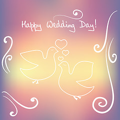 Image showing Weddind card with silhouette of bird and heart