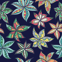 Image showing hand-drawn floral texture, ethnic flowers.