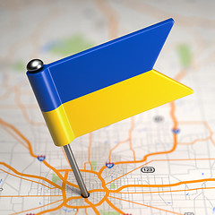 Image showing Ukraine Small Flag on a Map Background.