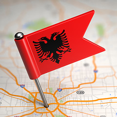 Image showing Albania Small Flag on a Map Background.