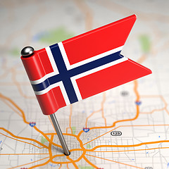 Image showing Norway Small Flag on a Map Background.