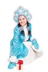 Image showing Young joyful woman posing in winter costume