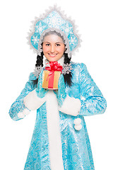 Image showing Young brunette in a suit of snow maiden