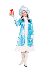 Image showing Young brunette in a suit of snow maiden