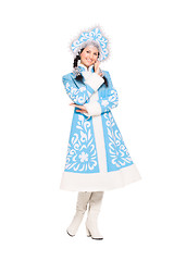 Image showing Nice brunette in snow maiden costume