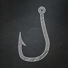 Image showing Protection concept: Fishing Hook on chalkboard background
