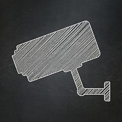 Image showing Privacy concept: Cctv Camera on chalkboard background