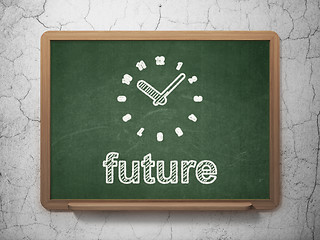 Image showing Timeline concept: Clock and Future on chalkboard background