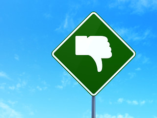 Image showing Social network concept: Unlike on road sign background