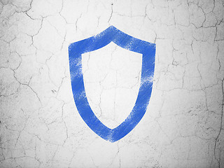 Image showing Protection concept: Contoured Shield on wall background