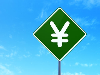 Image showing Currency concept: Yen on road sign background