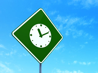 Image showing Timeline concept: Clock on road sign background