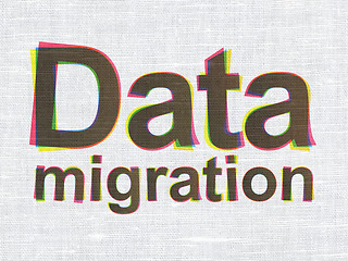 Image showing Data Migration on fabric texture background