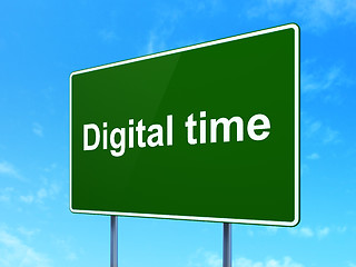 Image showing Digital Time on road sign background