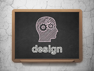 Image showing Marketing concept: Head With Gears and Design on chalkboard