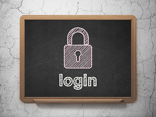 Image showing Protection concept: Closed Padlock and Login on chalkboard