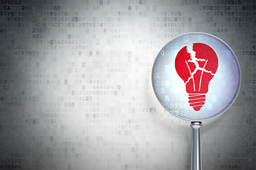 Image showing Business concept:  Light Bulb with optical glass on digital