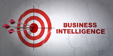 Image showing Finance concept: target and Business Intelligence on wall