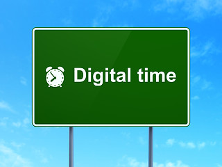 Image showing Digital Time and Alarm Clock on road sign