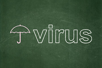 Image showing Security concept: Umbrella and Virus on chalkboard background