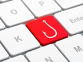 Image showing Security concept: Fishing Hook on computer keyboard background