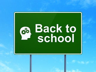 Image showing Education concept: Back to School and Head With Gears on road sign background
