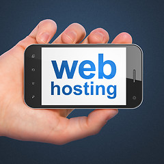 Image showing SEO web development concept: Web Hosting on smartphone