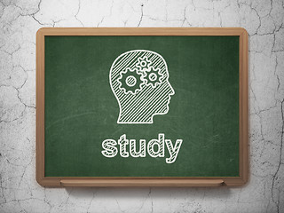 Image showing Education concept: Head With Gears and Study on chalkboard background