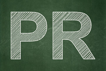 Image showing Advertising concept: PR on chalkboard background