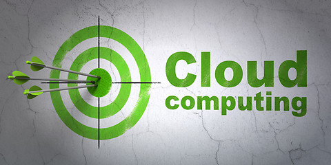 Image showing Cloud networking concept: target and Cloud Computing on wall background