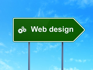 Image showing Web development concept: Web Design and Gears on road sign background