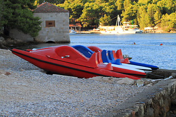 Image showing Red pedalo in Croatia Vis Island