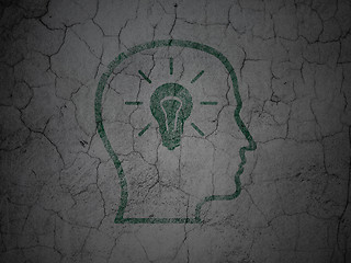 Image showing Information concept: Head With Lightbulb on grunge wall