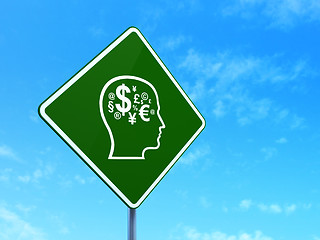 Image showing Marketing concept: Head With Finance Symbol on road sign