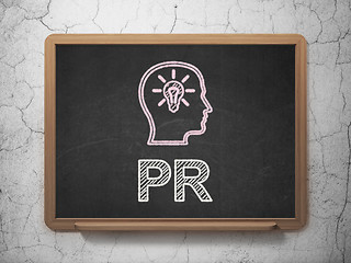 Image showing Advertising concept: Head With Lightbulb and PR on chalkboard