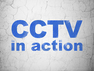 Image showing Protection concept: CCTV In action on wall background