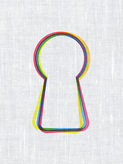 Image showing Privacy concept: Keyhole on fabric texture background