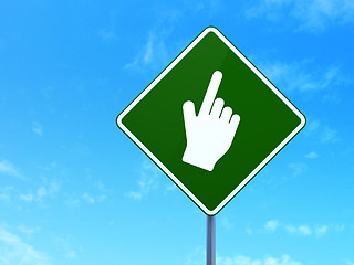 Image showing Web design concept: Mouse Cursor on road sign background