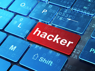 Image showing Protection concept: Hacker on computer keyboard background