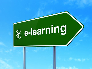 Image showing Education concept: E-learning and Head With Gears on road sign