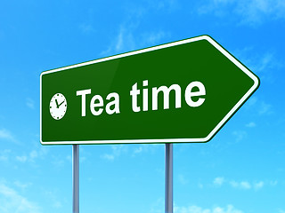 Image showing Time concept: Tea Time and Clock on road sign background