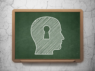 Image showing Advertising concept: Head With Keyhole on chalkboard background