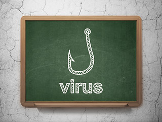 Image showing Protection concept: Fishing Hook and Virus on chalkboard